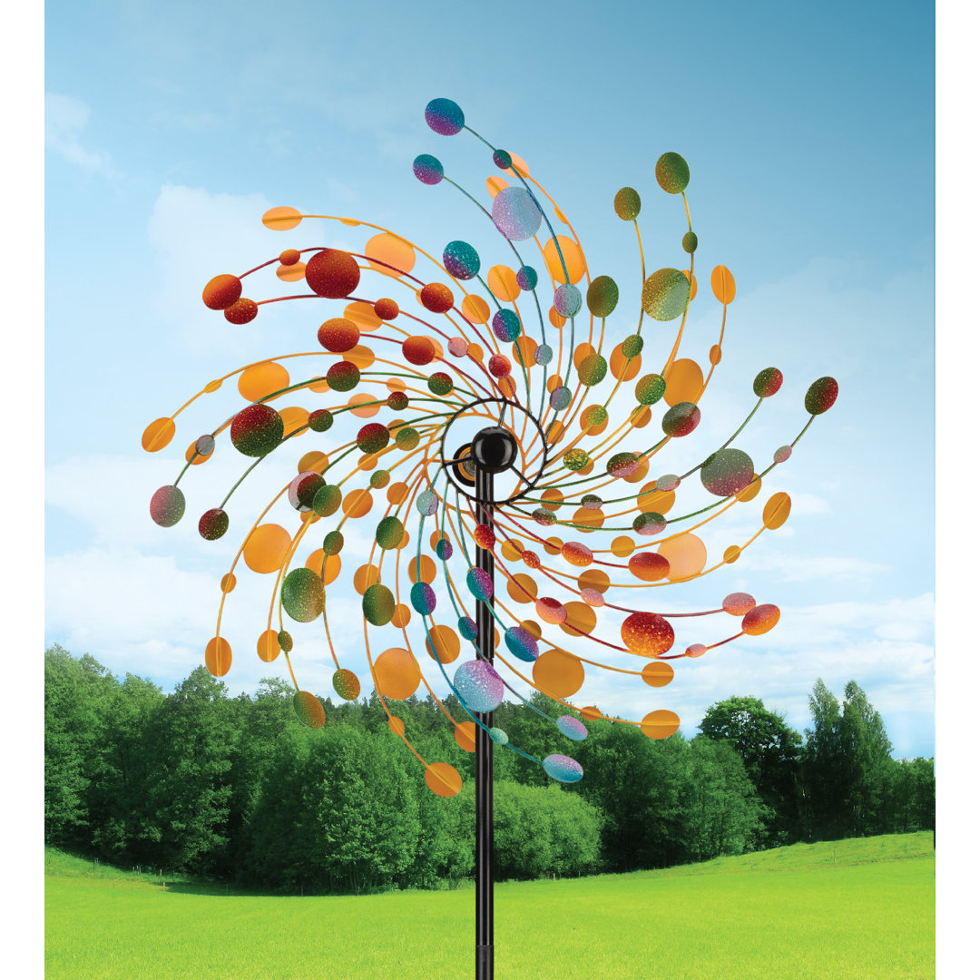 Yaelis 84" Metal Outdoor Garden Wind Spinner with Powder Coated Finish and Five Prong Ground Stake - Confetti